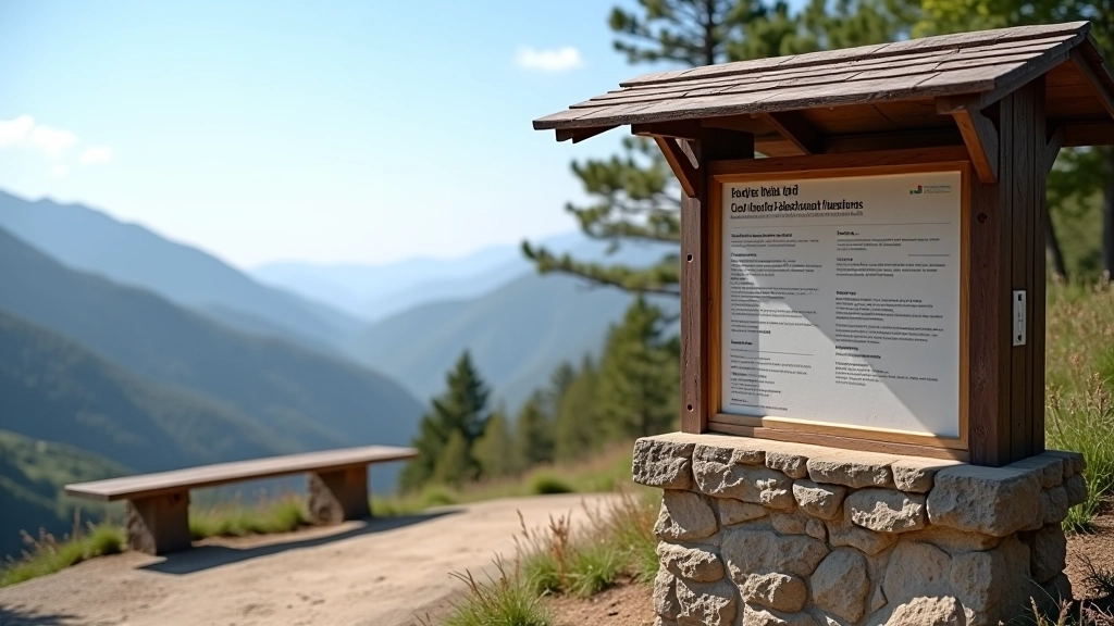 Entrada con señalización de bienvenida y mapa de los miradores disponibles en Cerro de Punta