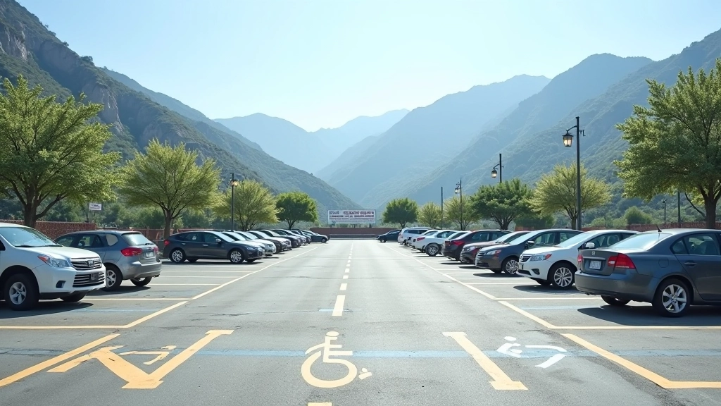 Área de estacionamiento amplio en la base de los miradores de Cerro de Punta con señalización clara