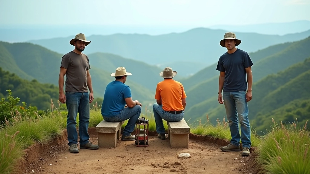 Equipo de mantenimiento en los miradores realizando mejoras continuas en las bancas panorámicas